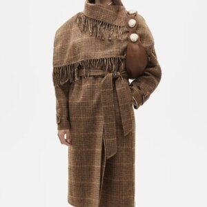 MANGO Women's Wool-Blend Micro-Houndstooth Coat w/ Scarf NWT